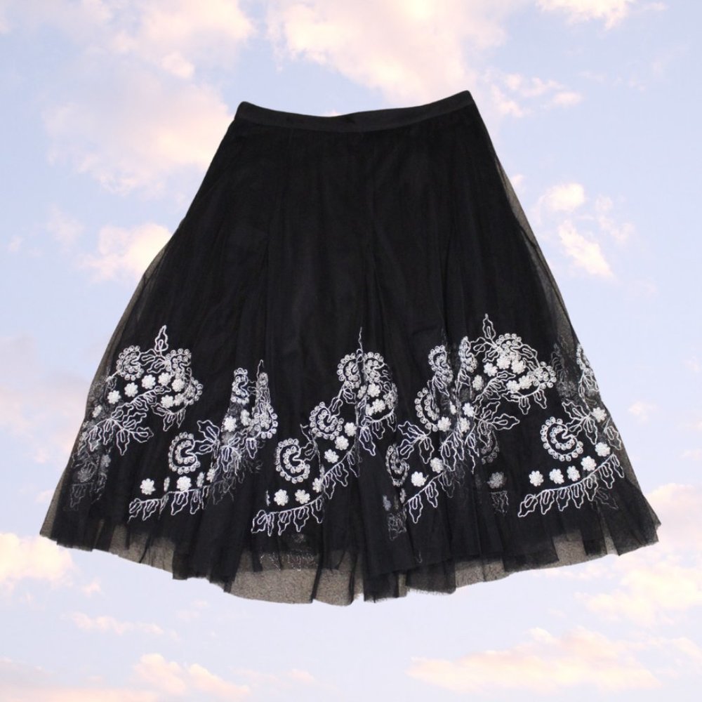 Oscar de la Renta Embroidered Tulle Skirt
